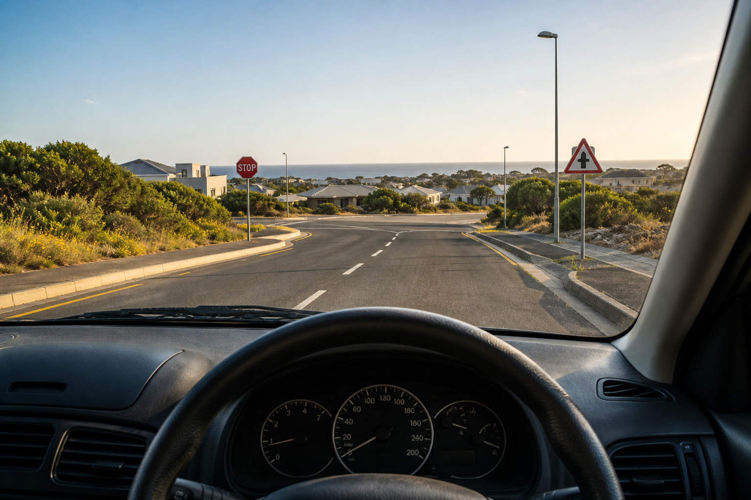 Learner-car view of a South African road