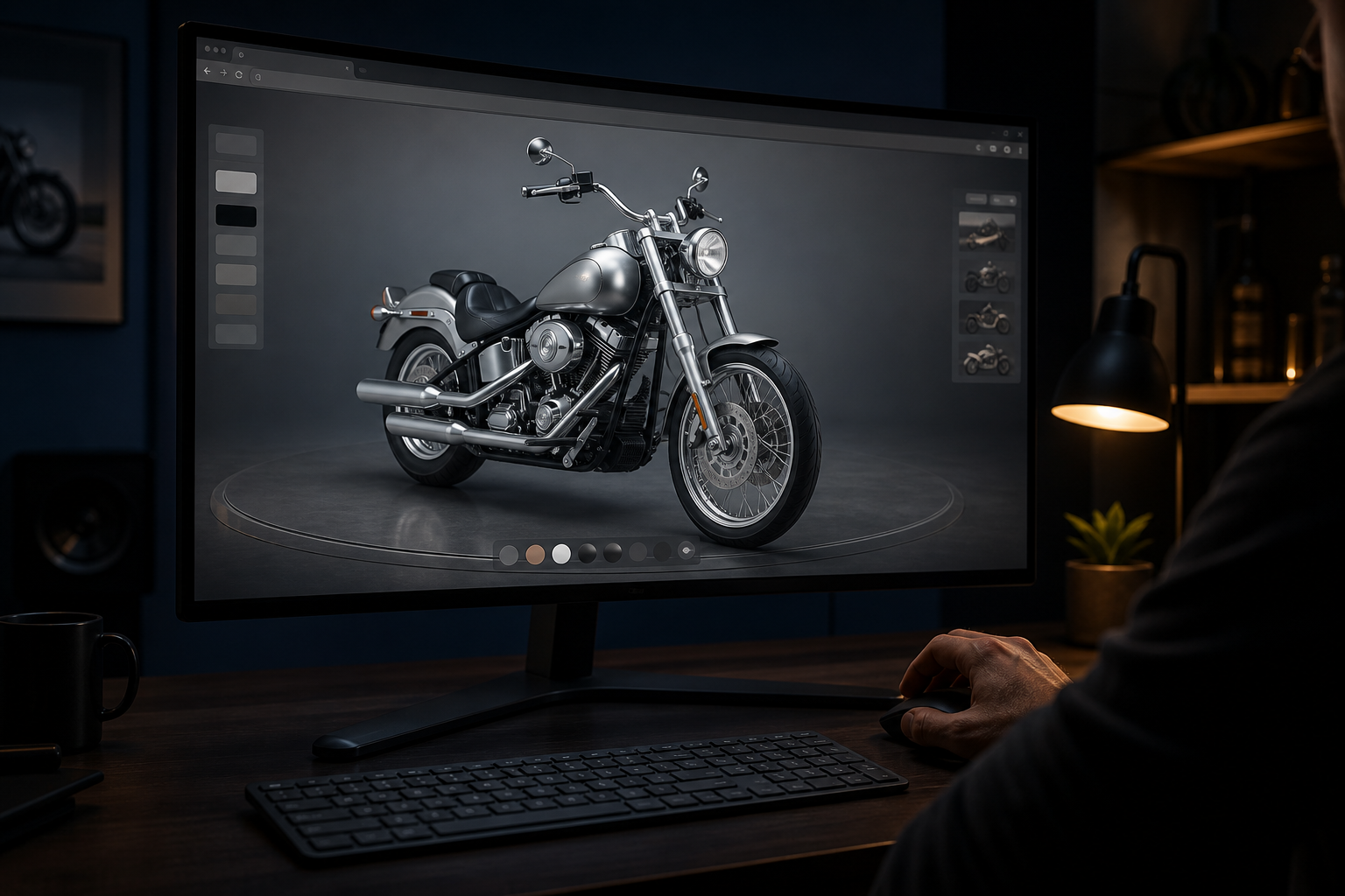 3D product configurator in a web browser on a curved monitor